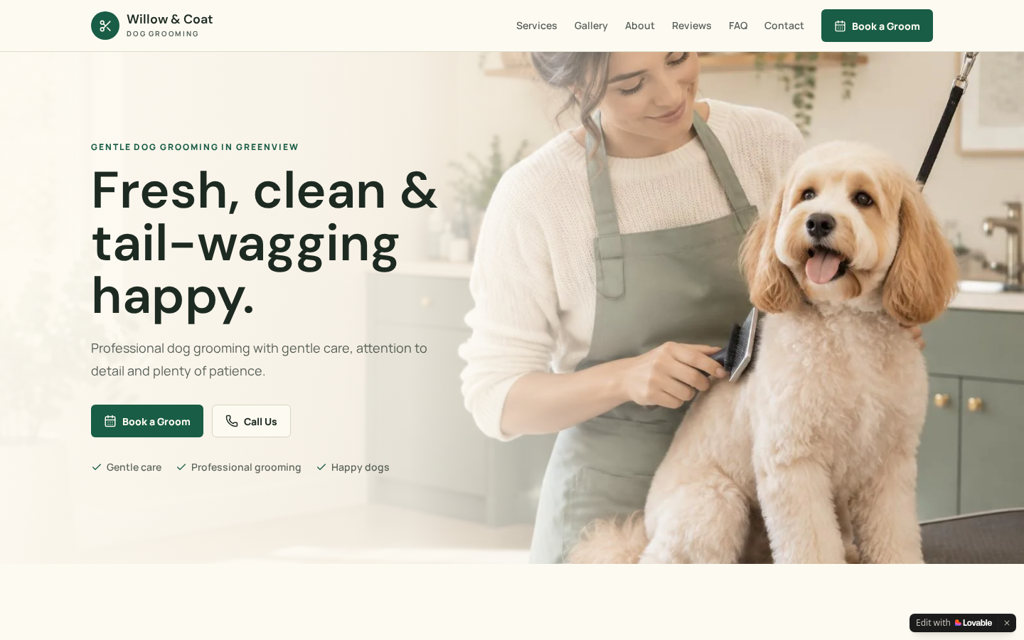 Dog Grooming Website live homepage preview